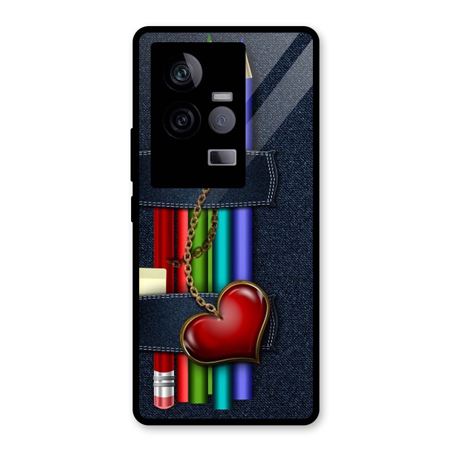 Denim Colorful Pencils Glass Back Case for Vivo iQOO 11 5G