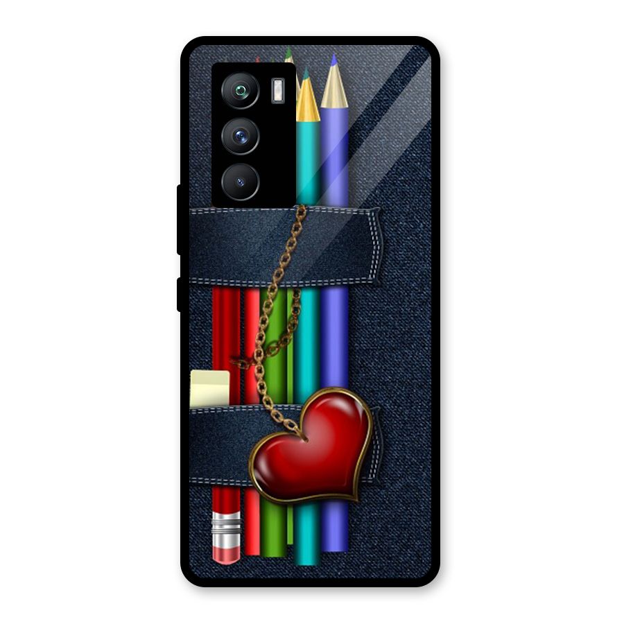 Denim Colorful Pencils Glass Back Case for Vivo iQOO 9 SE