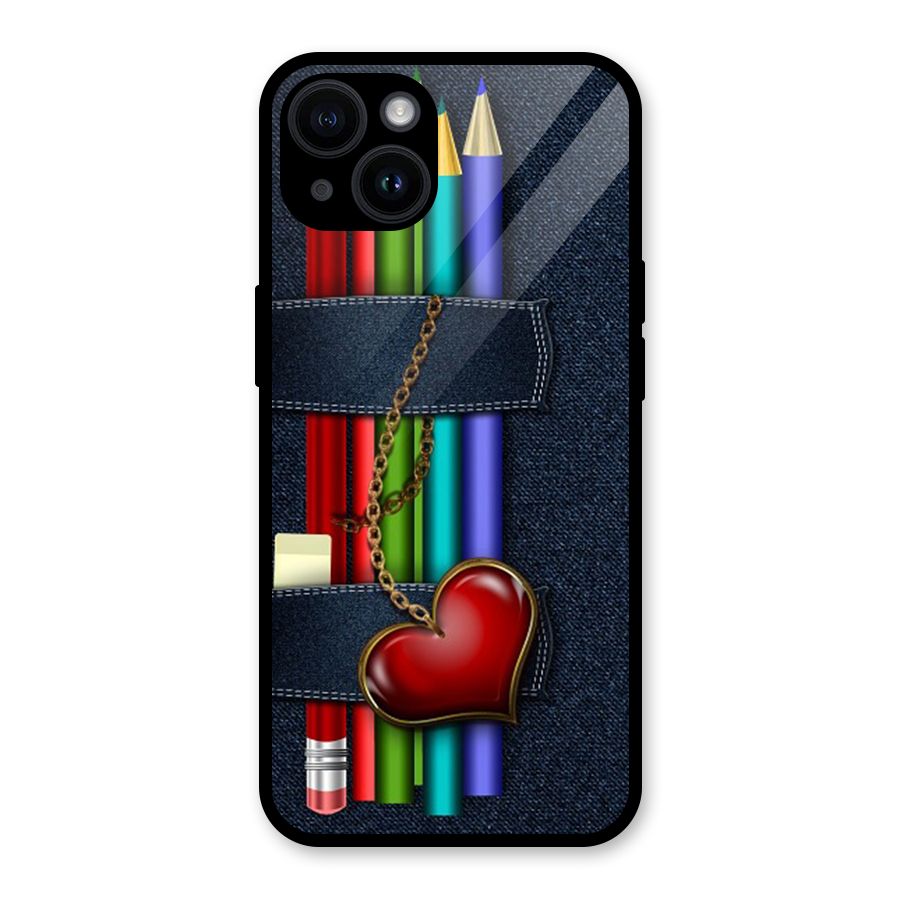 Denim Colorful Pencils Glass Back Case for iPhone 14