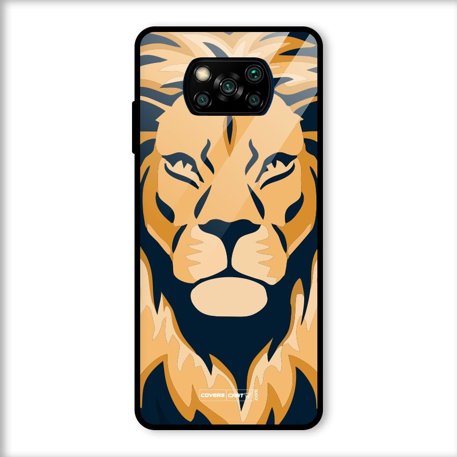 Designer Lion Glass Back Case for Poco X3