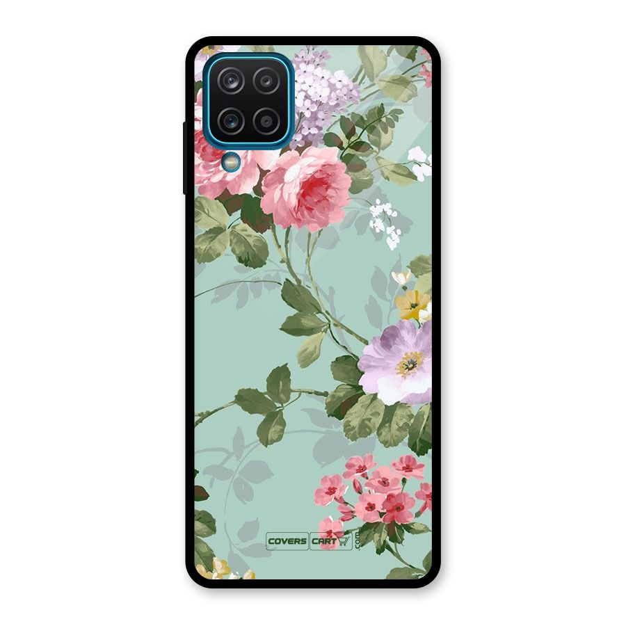 Desinger Floral Glass Back Case for Galaxy A12
