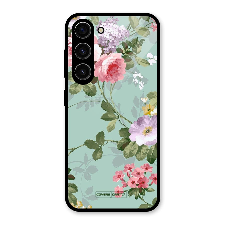 Desinger Floral Glass Back Case for Galaxy S23