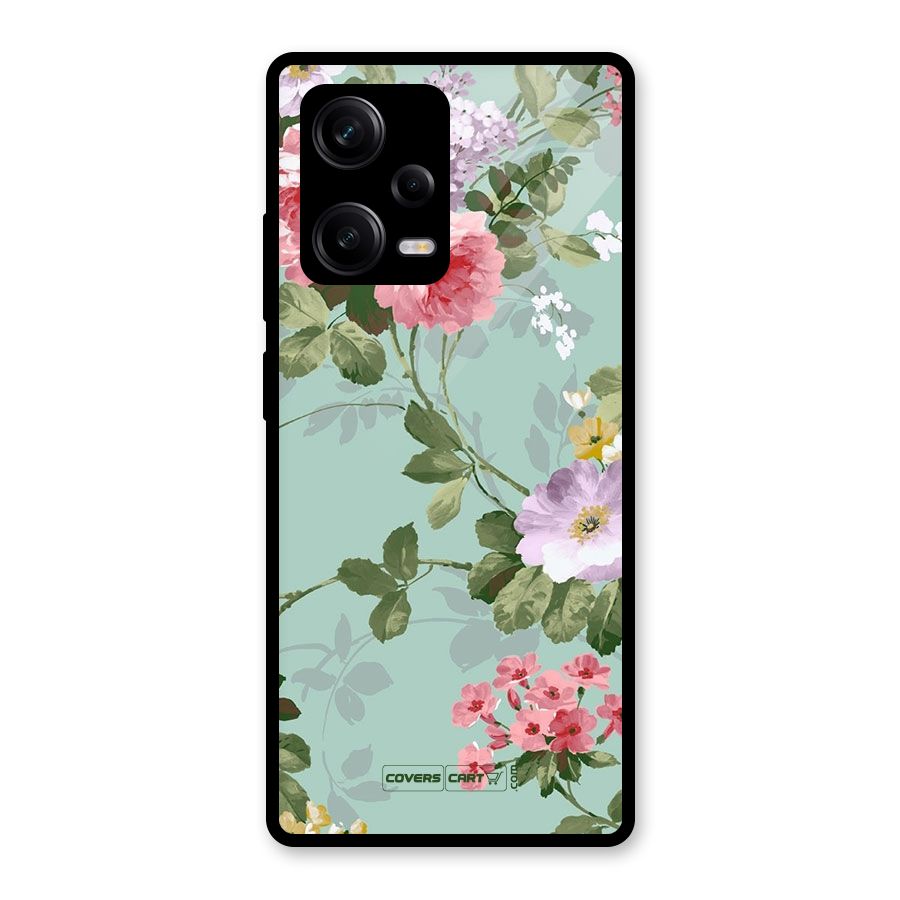 Desinger Floral Glass Back Case for Redmi Note 12 Pro