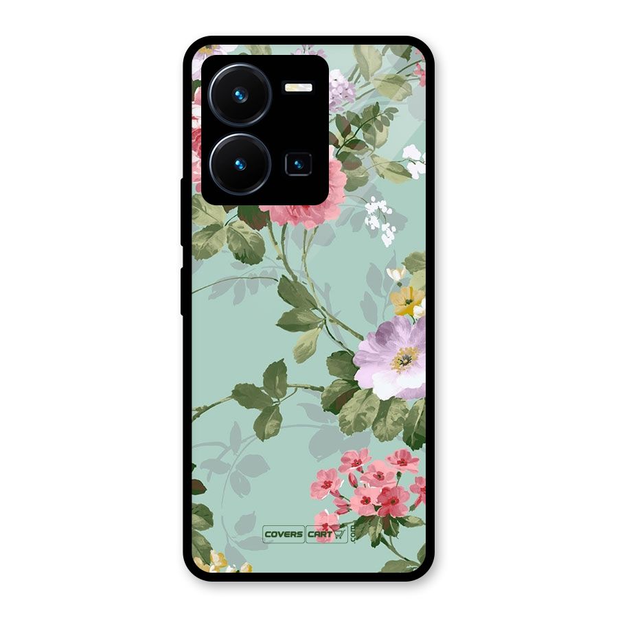 Desinger Floral Glass Back Case for Vivo Y35