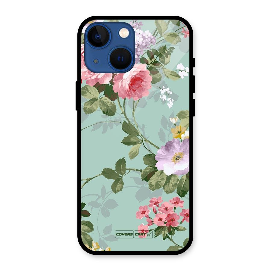 Desinger Floral Glass Back Case for iPhone 13 Mini