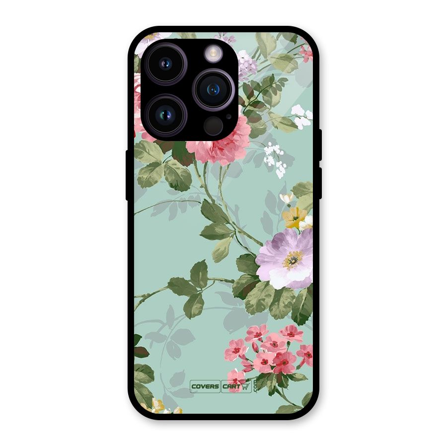 Desinger Floral Glass Back Case for iPhone 14 Pro