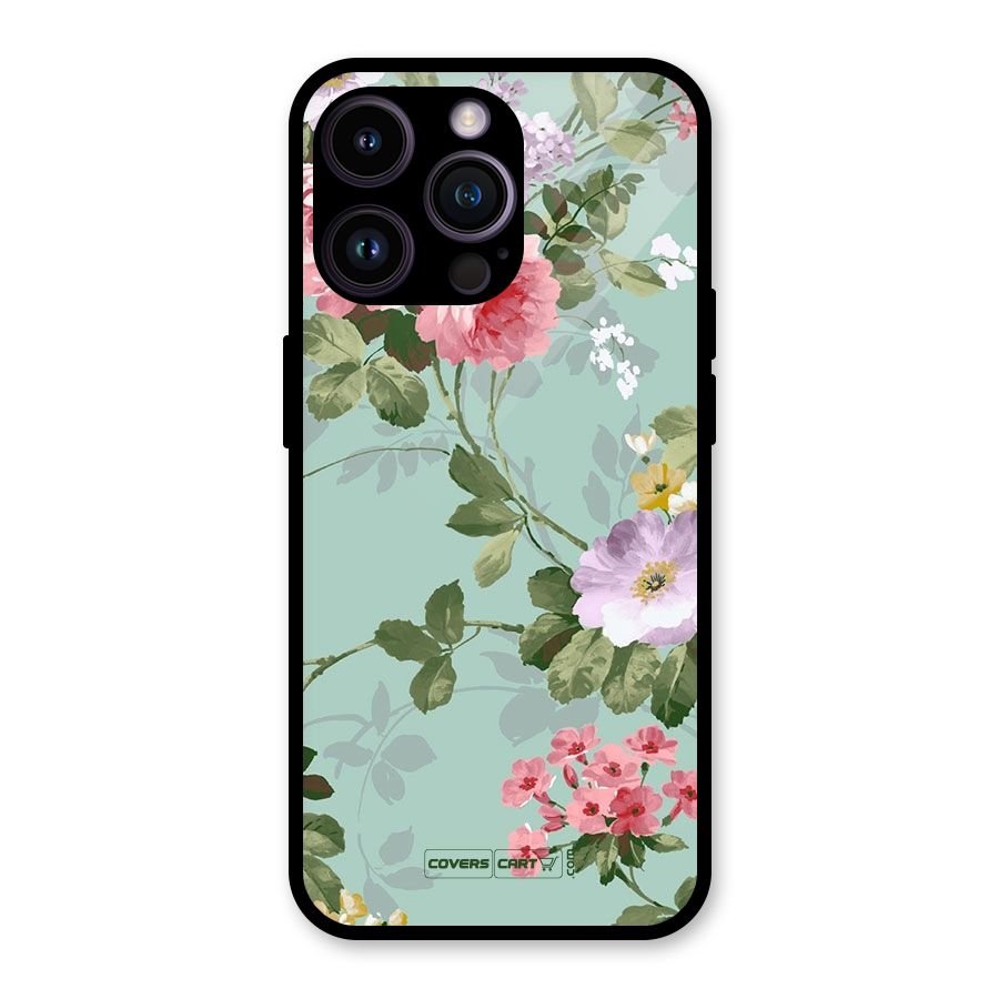 Desinger Floral Glass Back Case for iPhone 14 Pro Max