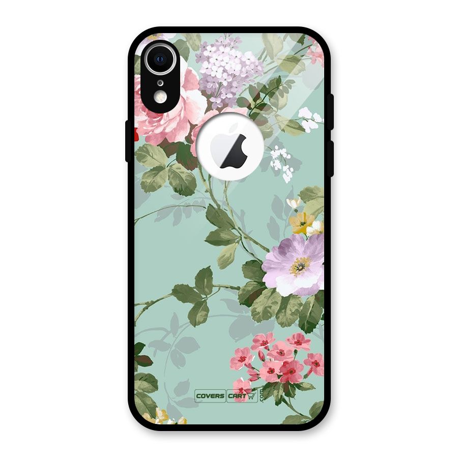 Desinger Floral Glass Back Case for iPhone XR Logo Cut