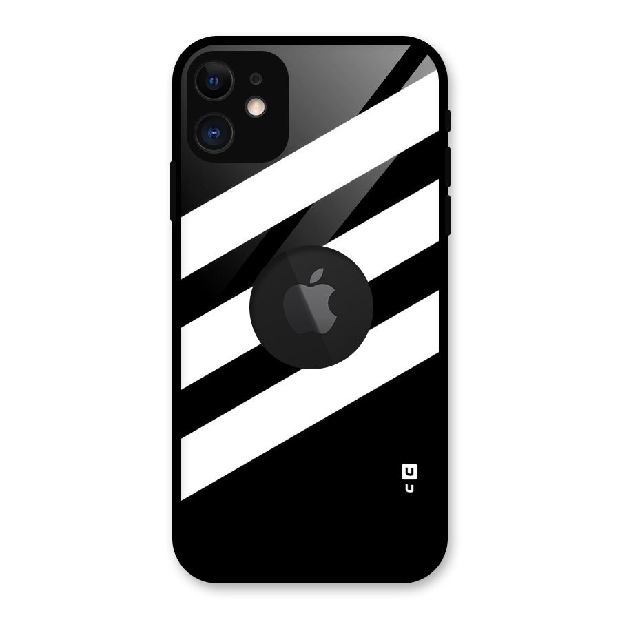 Diagonal Classic Stripes Glass Back Case for iPhone 11 Logo Cut