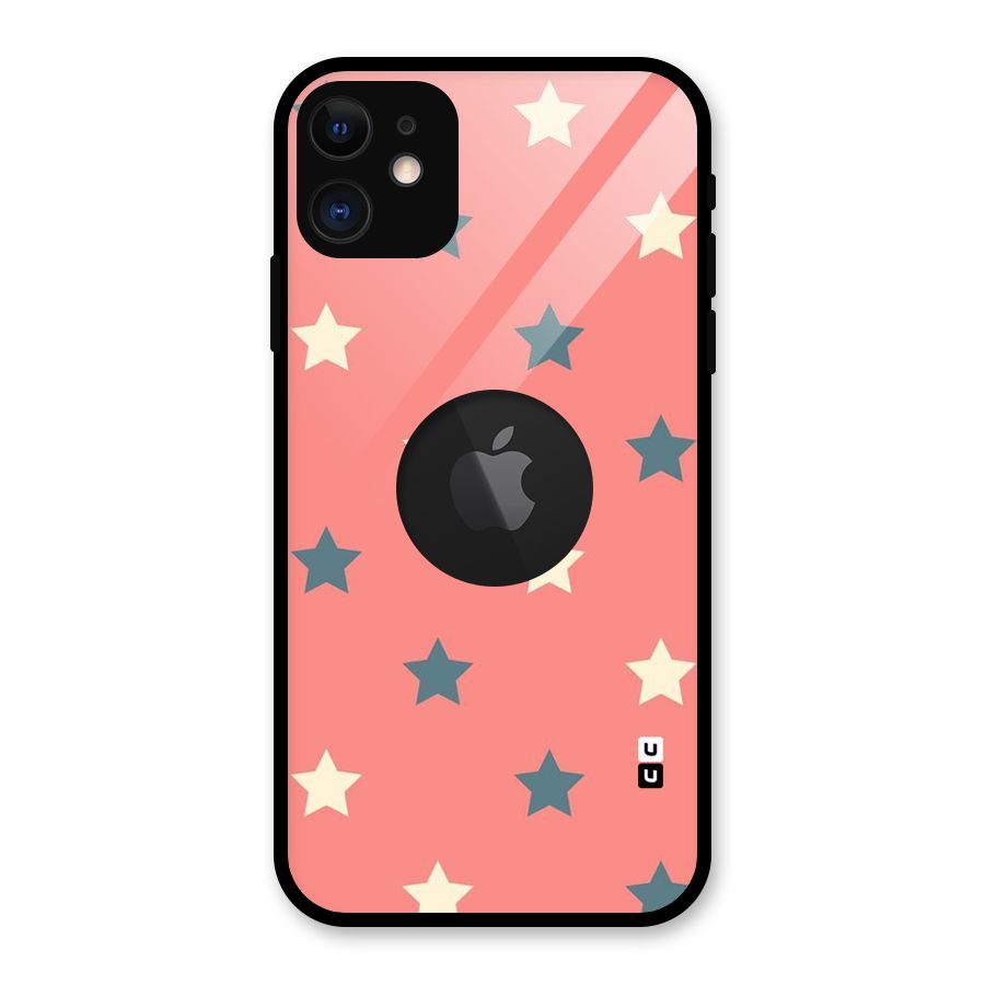 Diagonal Stars Glass Back Case for iPhone 11 Logo Cut