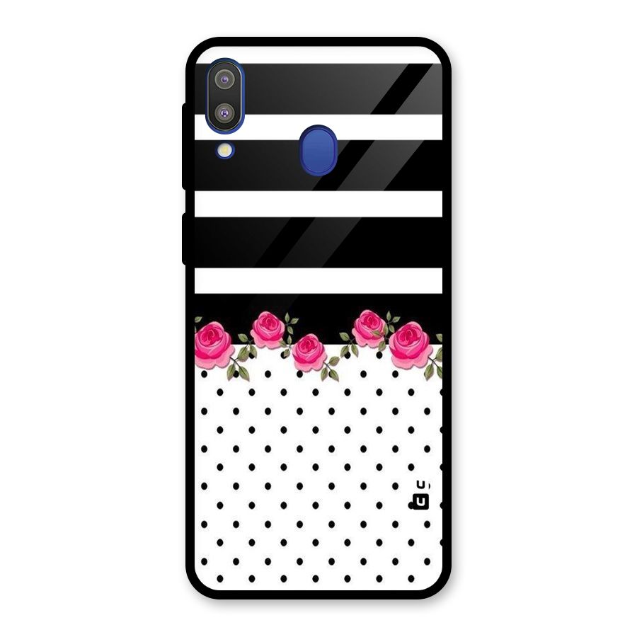 Dots Roses Stripes Glass Back Case for Galaxy M20