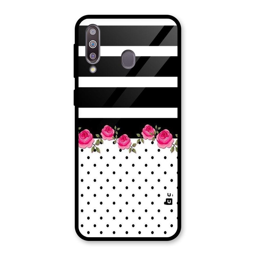Dots Roses Stripes Glass Back Case for Galaxy M30