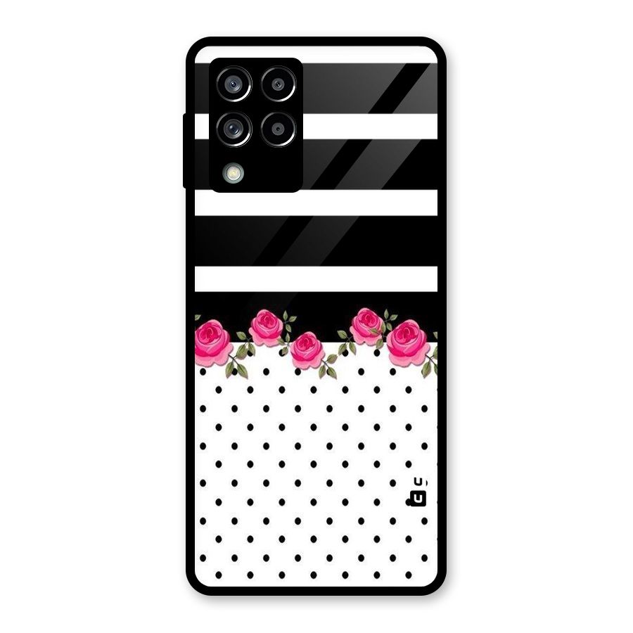 Dots Roses Stripes Glass Back Case for Galaxy M53 5G