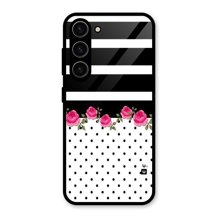Dots Roses Stripes Glass Back Case for Galaxy S23