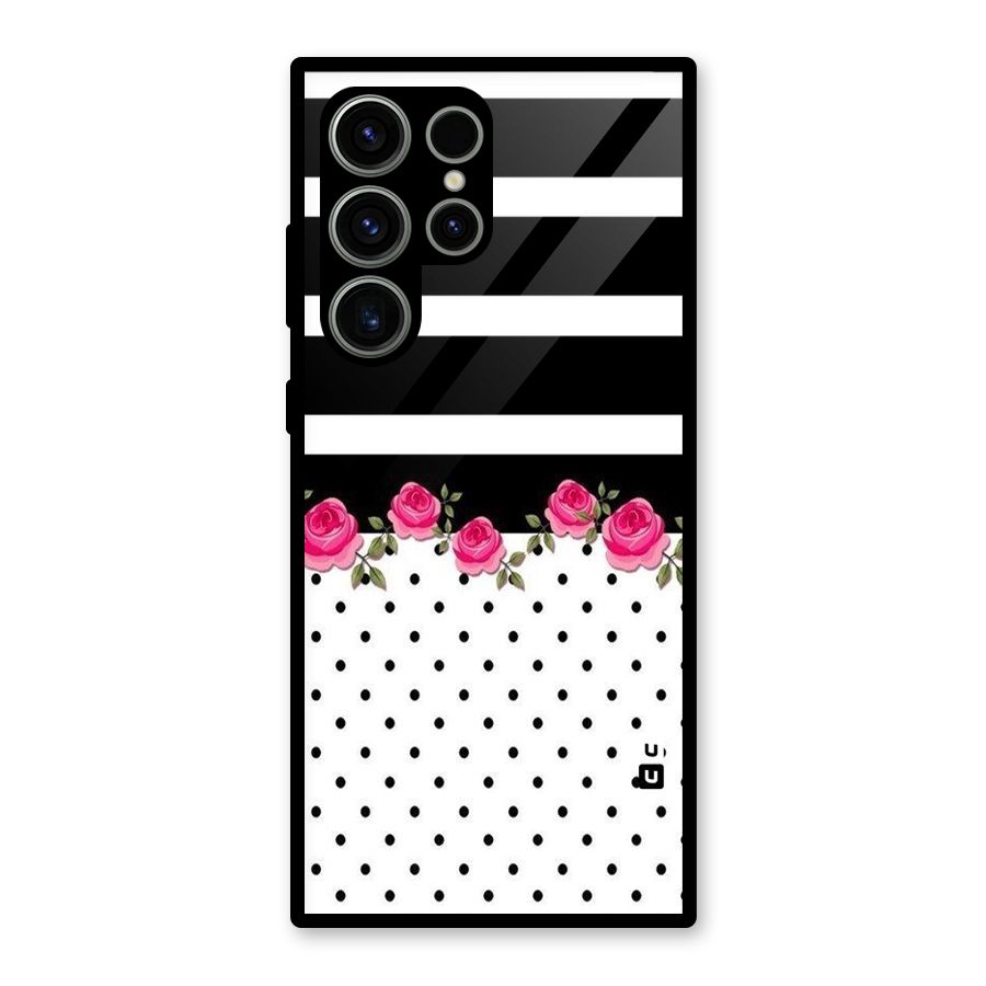 Dots Roses Stripes Glass Back Case for Galaxy S23 Ultra
