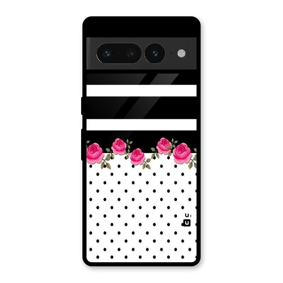 Dots Roses Stripes Glass Back Case for Google Pixel 7 Pro