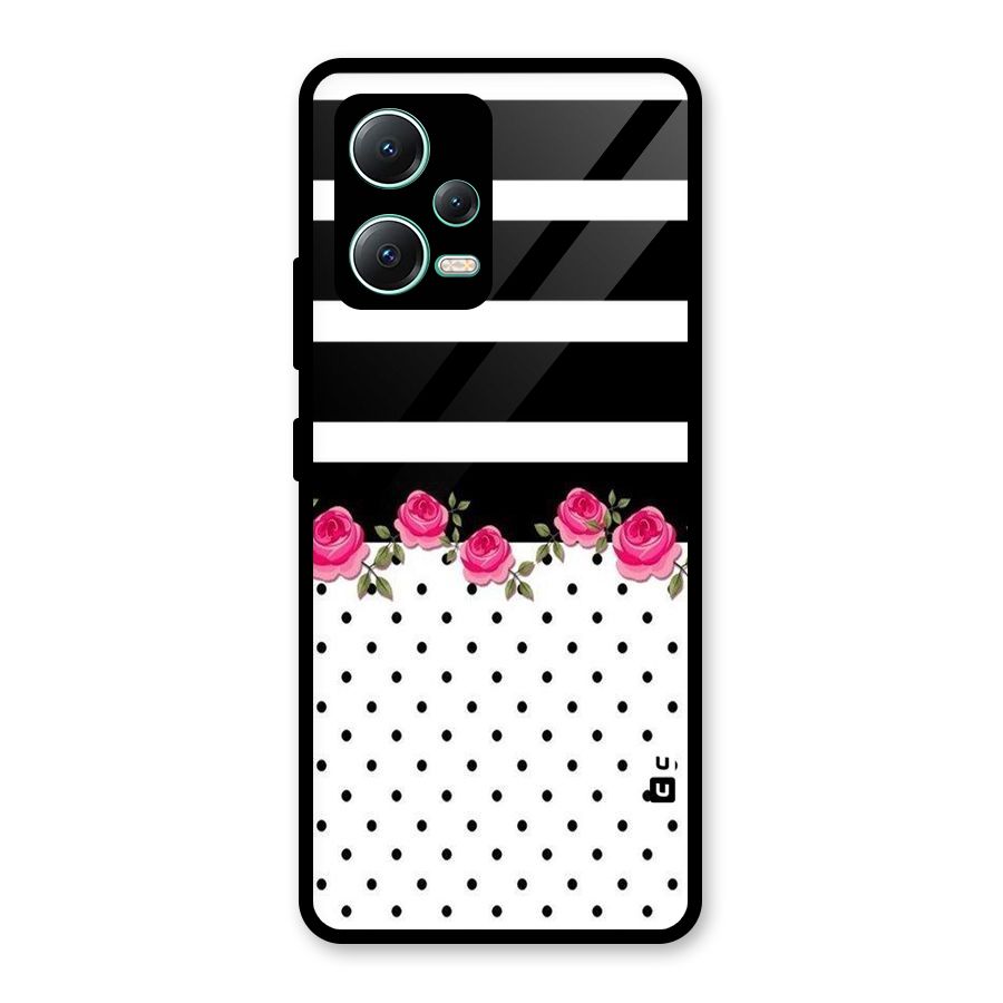 Dots Roses Stripes Glass Back Case for Redmi Note 12 5G