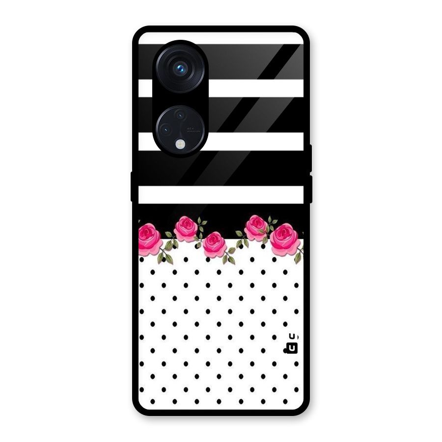 Dots Roses Stripes Glass Back Case for Reno8 T 5G
