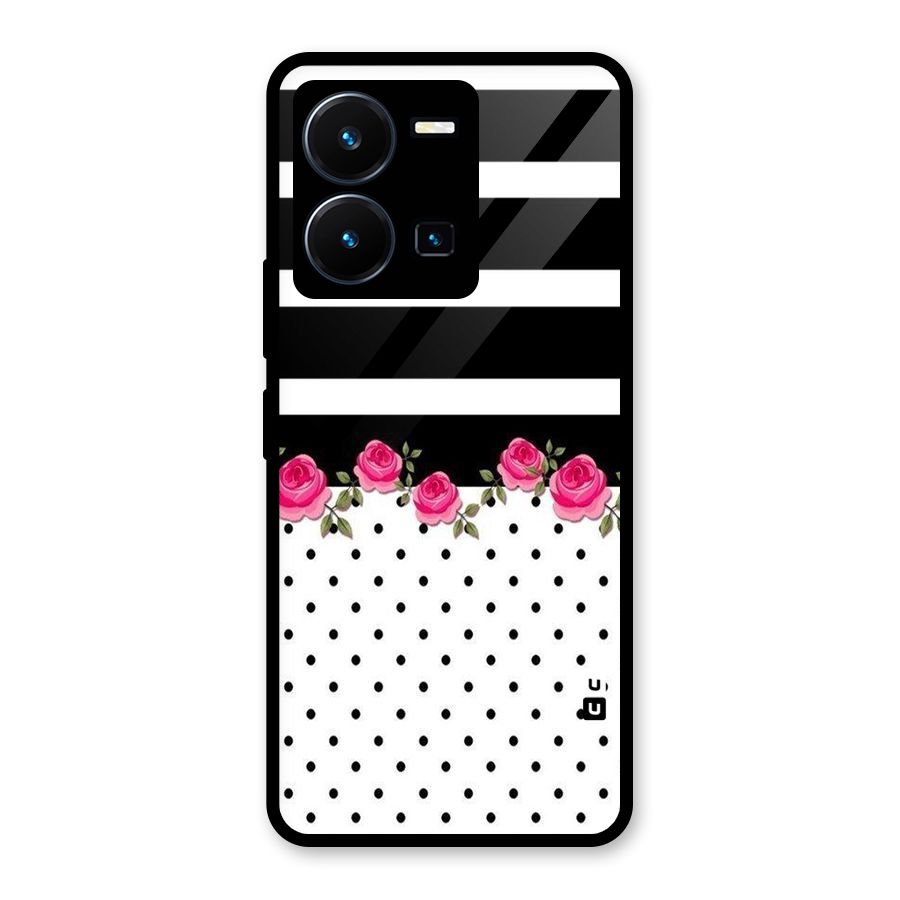 Dots Roses Stripes Glass Back Case for Vivo Y35