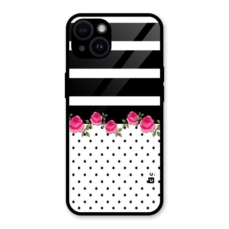 Dots Roses Stripes Glass Back Case for iPhone 14