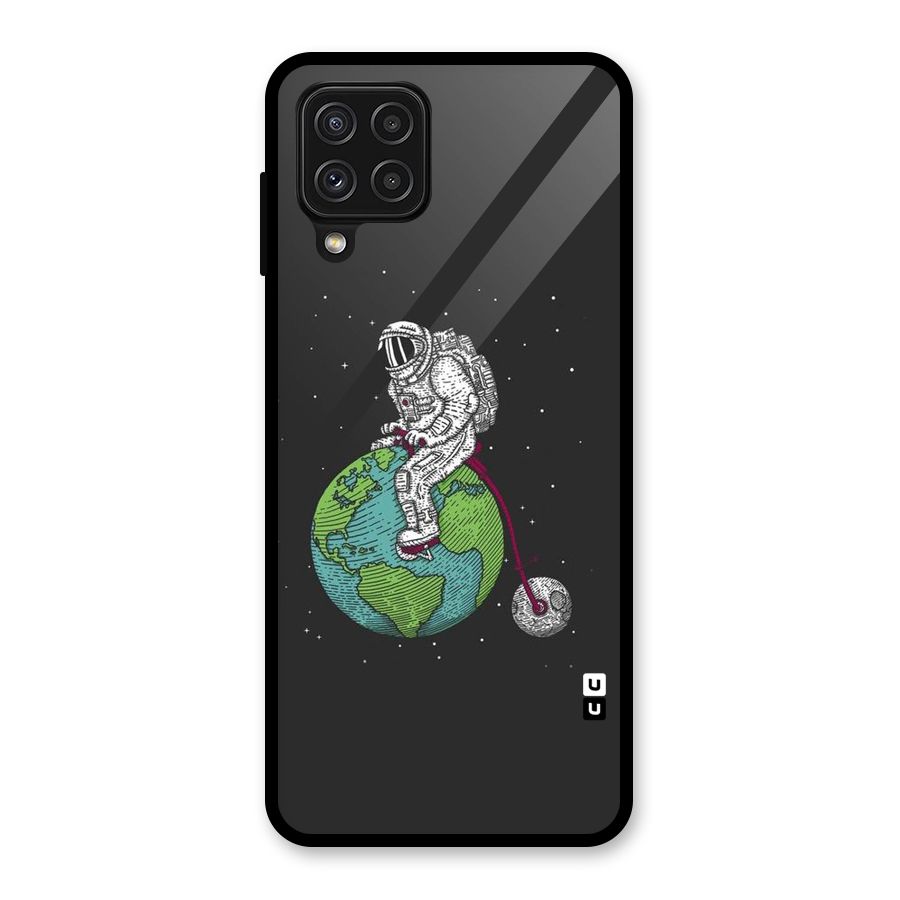 Earth Space Doodle Glass Back Case for Galaxy A22 4G