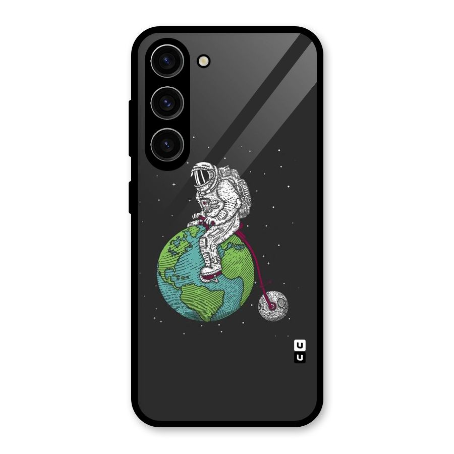 Earth Space Doodle Glass Back Case for Galaxy S23