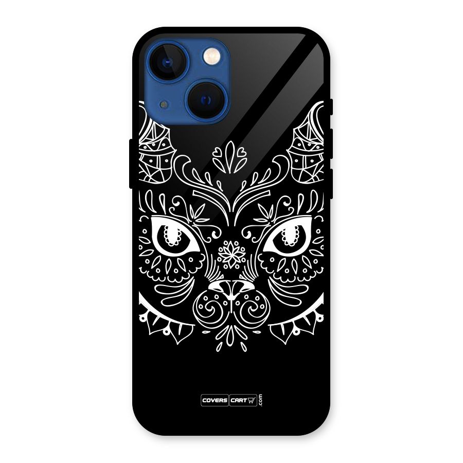 Ethnic Cat Design Glass Back Case for iPhone 13 Mini