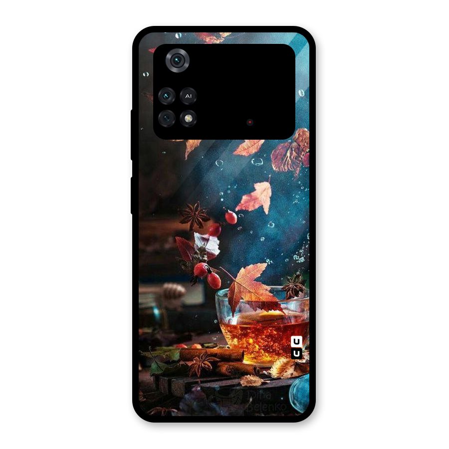 Falling Leaves Tea Glass Back Case for Poco M4 Pro 4G