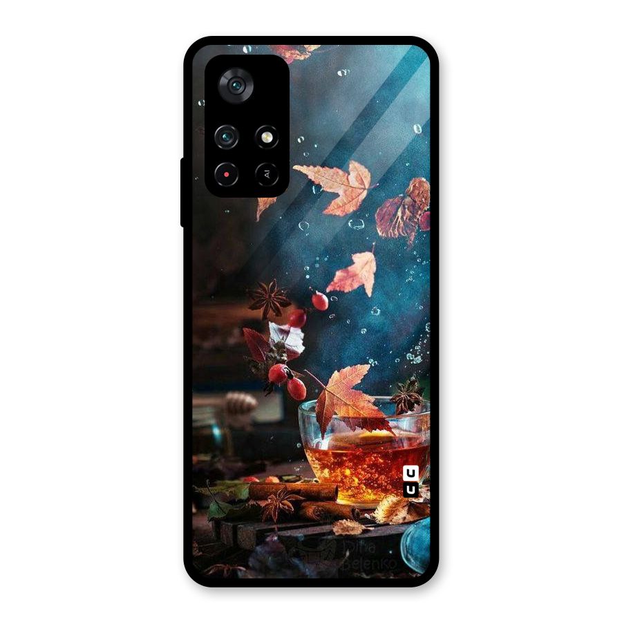 Falling Leaves Tea Glass Back Case for Poco M4 Pro 5G