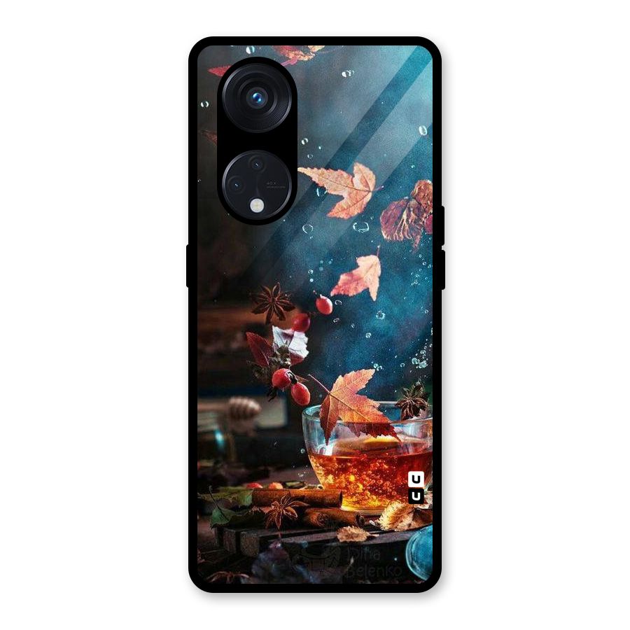 Falling Leaves Tea Glass Back Case for Reno8 T 5G
