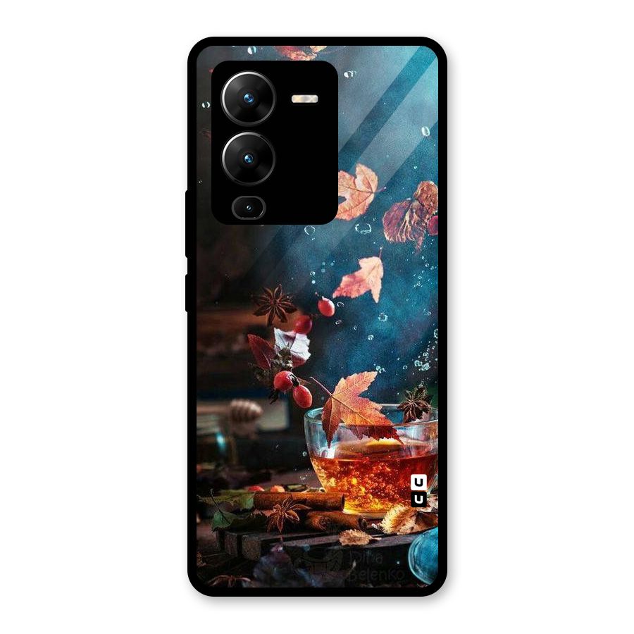 Falling Leaves Tea Glass Back Case for Vivo V25 Pro