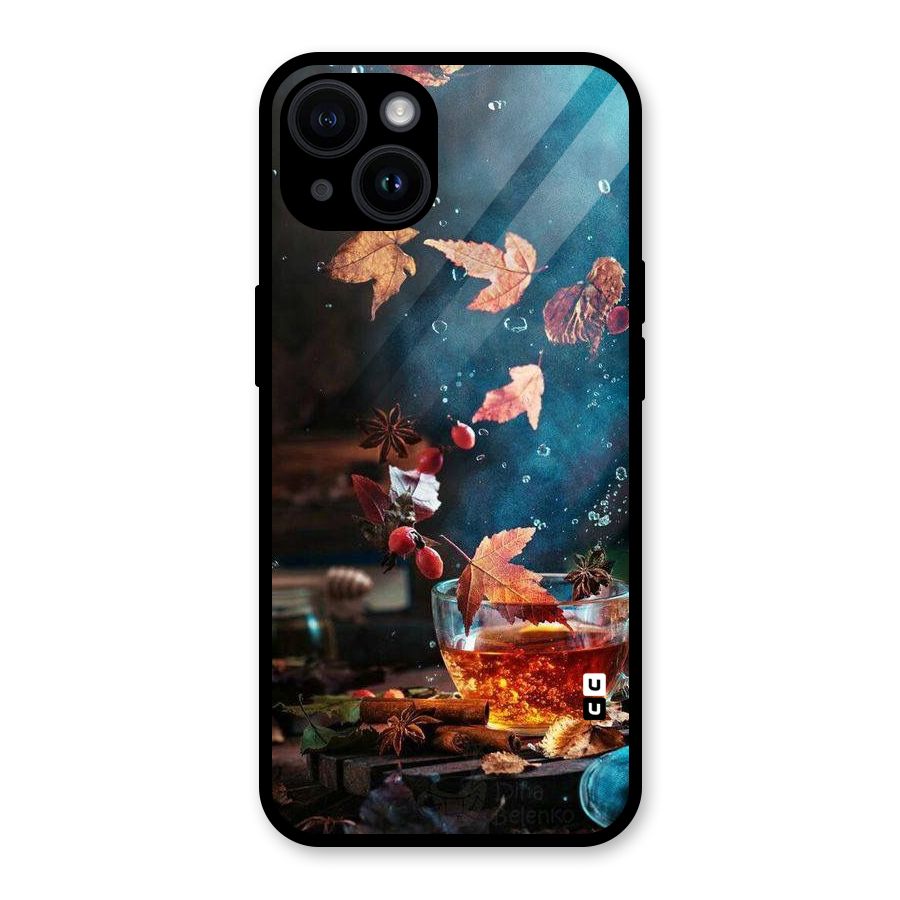 Falling Leaves Tea Glass Back Case for iPhone 14
