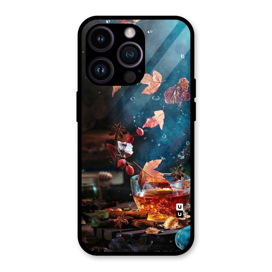 Falling Leaves Tea Glass Back Case for iPhone 14 Pro