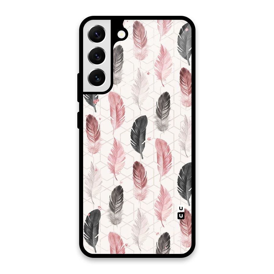 Feather Line Pattern Glass Back Case for Galaxy S22 Plus 5G