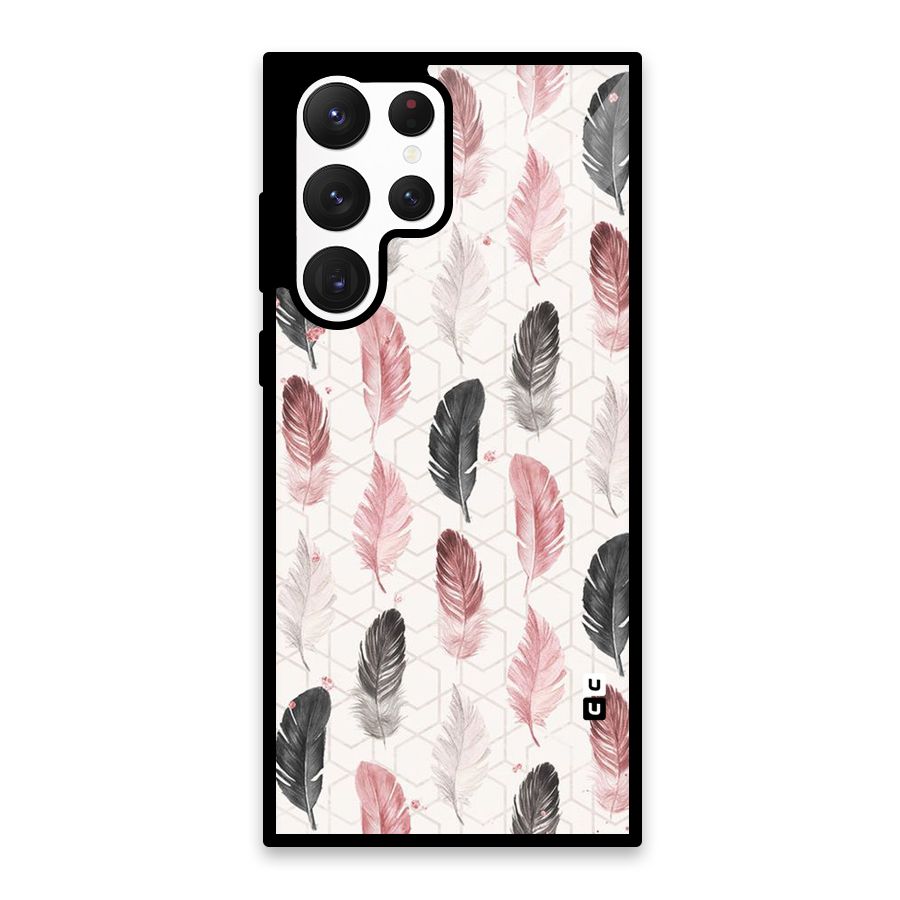 Feather Line Pattern Glass Back Case for Galaxy S22 Ultra 5G