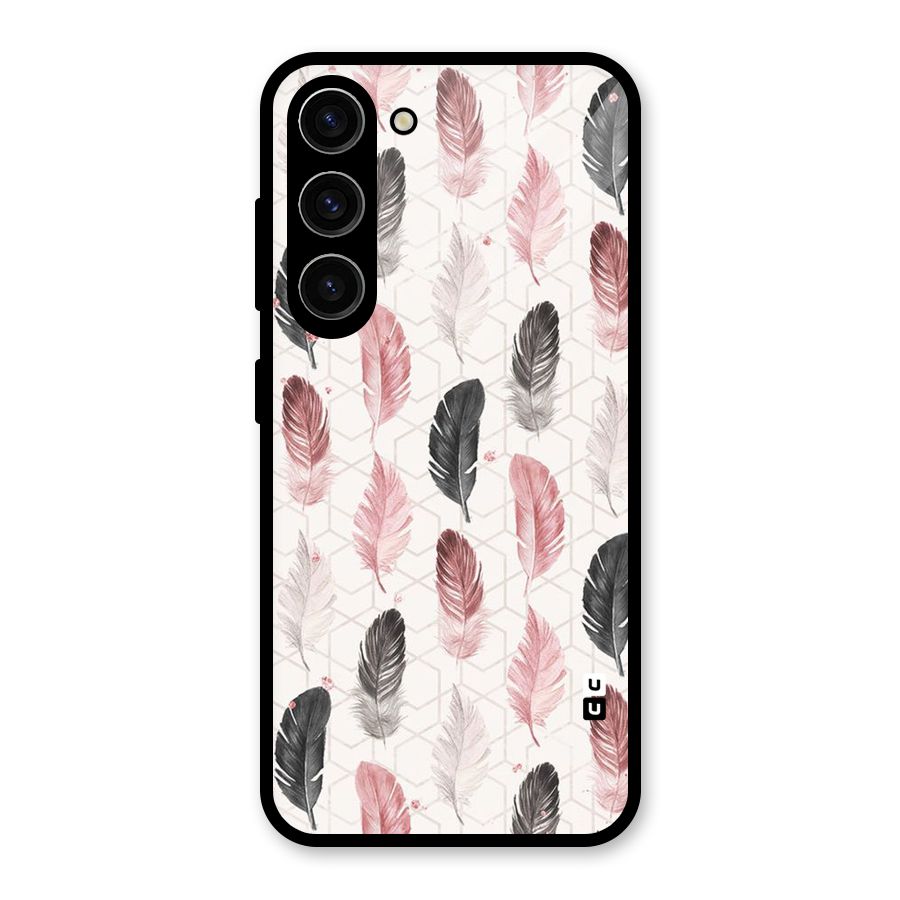 Feather Line Pattern Glass Back Case for Galaxy S23