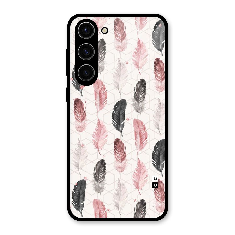Feather Line Pattern Glass Back Case for Galaxy S23 Plus