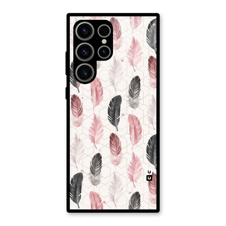 Feather Line Pattern Glass Back Case for Galaxy S23 Ultra