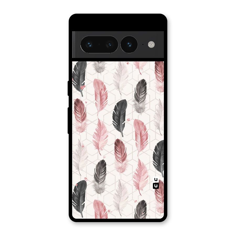 Feather Line Pattern Glass Back Case for Google Pixel 7 Pro