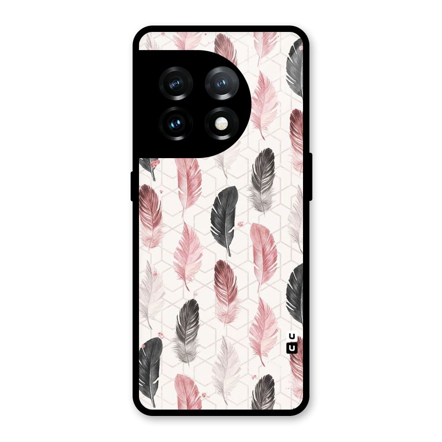 Feather Line Pattern Glass Back Case for OnePlus 11