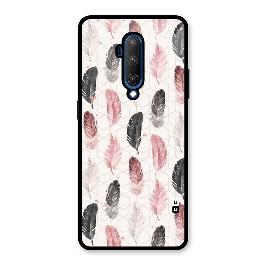 Feather Line Pattern Glass Back Case for OnePlus 7T Pro