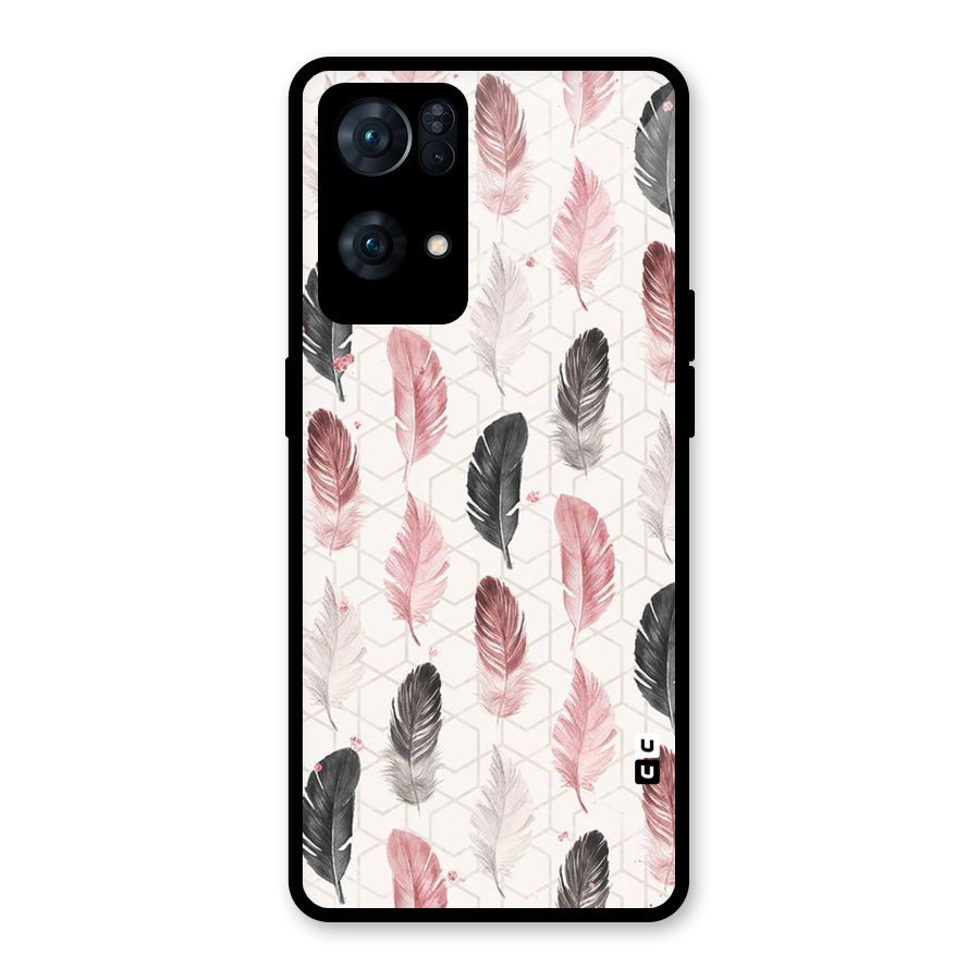 Feather Line Pattern Glass Back Case for Oppo Reno7 Pro 5G
