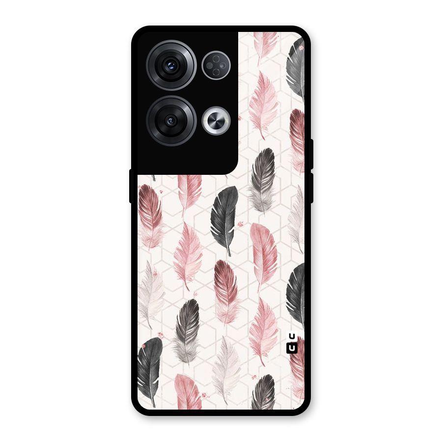 Feather Line Pattern Glass Back Case for Oppo Reno8 Pro 5G