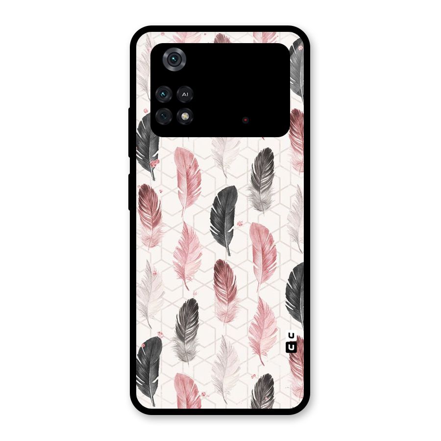 Feather Line Pattern Glass Back Case for Poco M4 Pro 4G