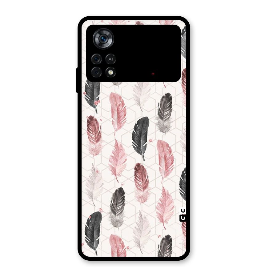 Feather Line Pattern Glass Back Case for Poco X4 Pro 5G