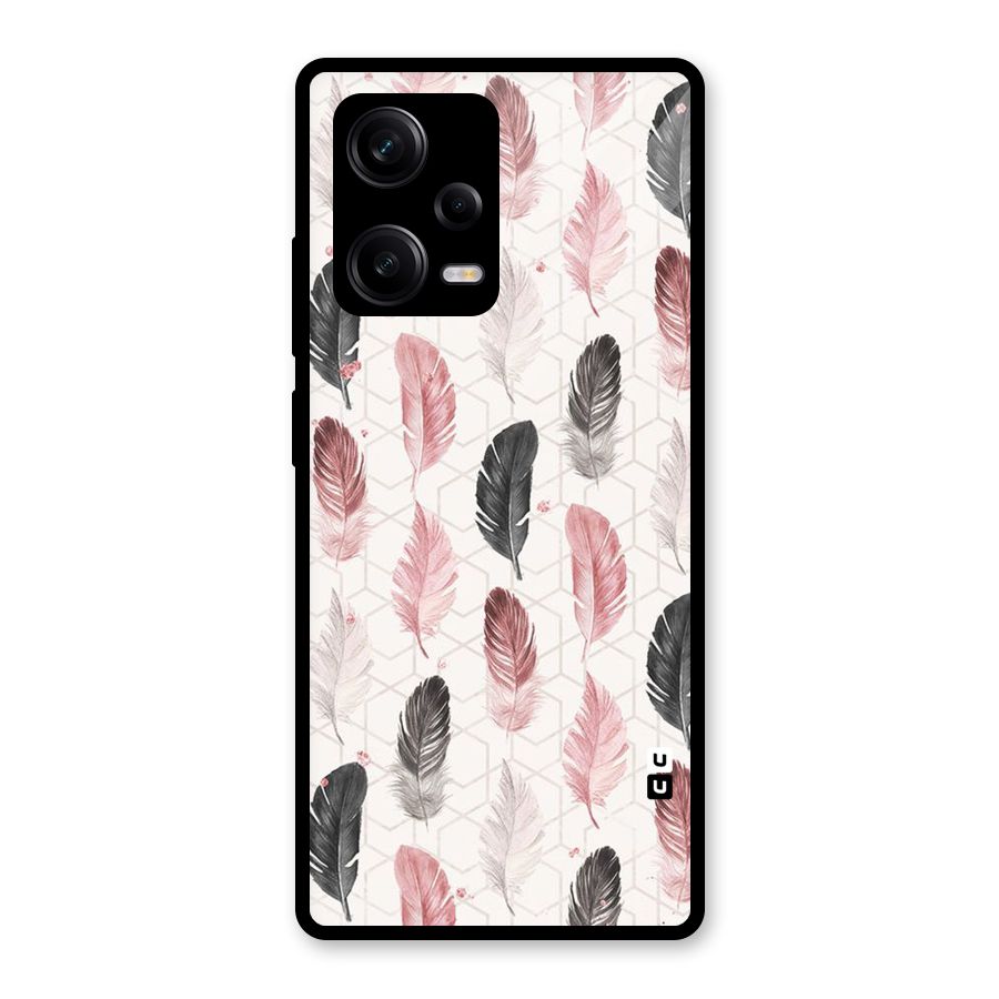 Feather Line Pattern Glass Back Case for Redmi Note 12 Pro