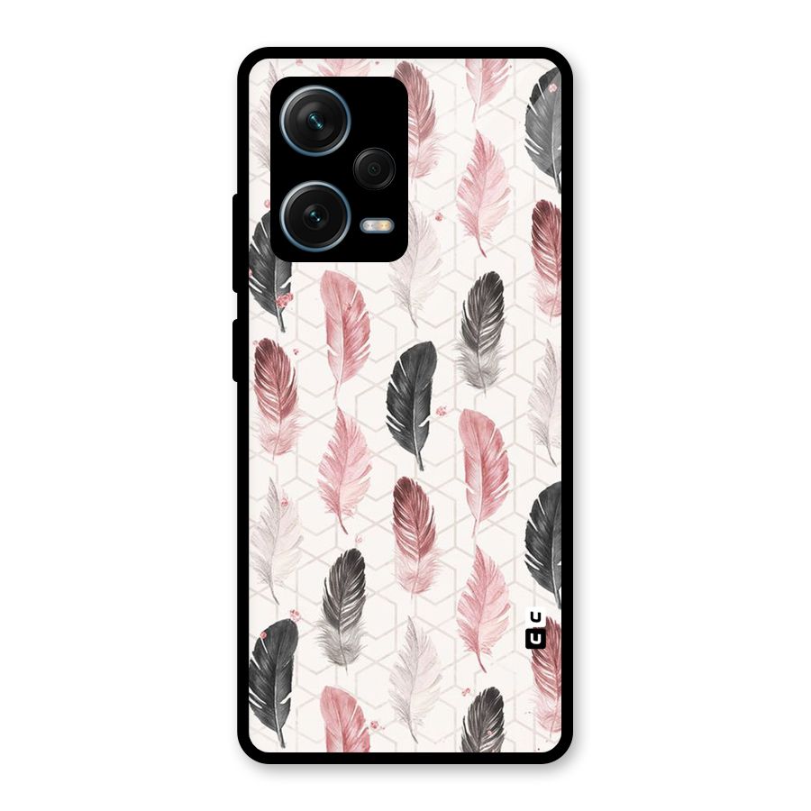 Feather Line Pattern Glass Back Case for Redmi Note 12 Pro Plus 5G