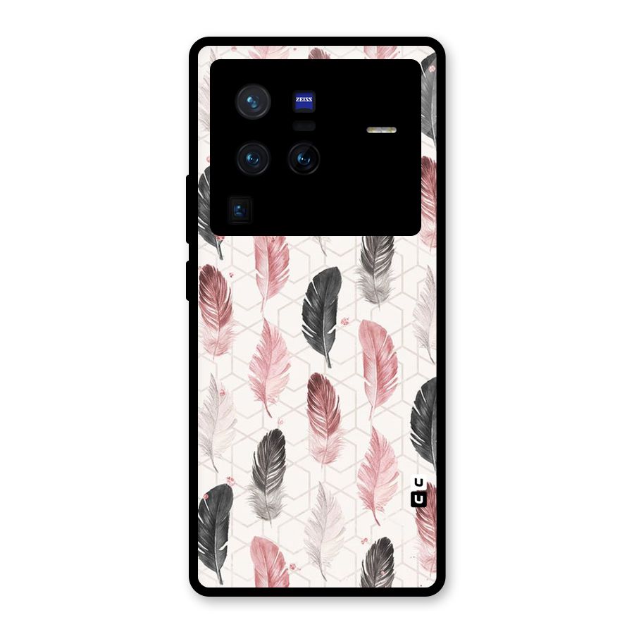 Feather Line Pattern Glass Back Case for Vivo X80 Pro
