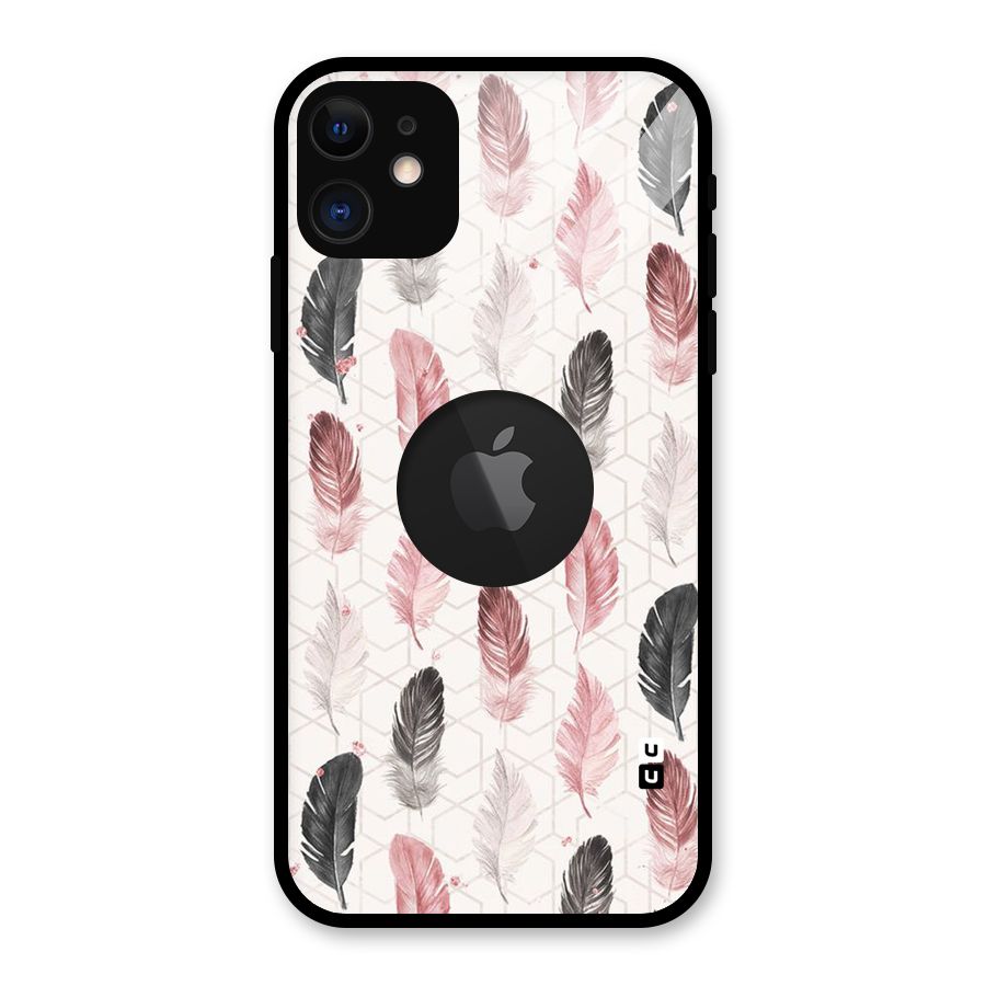 Feather Line Pattern Glass Back Case for iPhone 11 Logo Cut