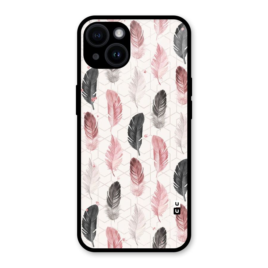 Feather Line Pattern Glass Back Case for iPhone 14
